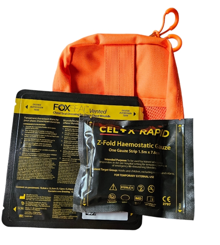 Forestry IFAK core contents with chest seal and Celox Z Fold Rapid